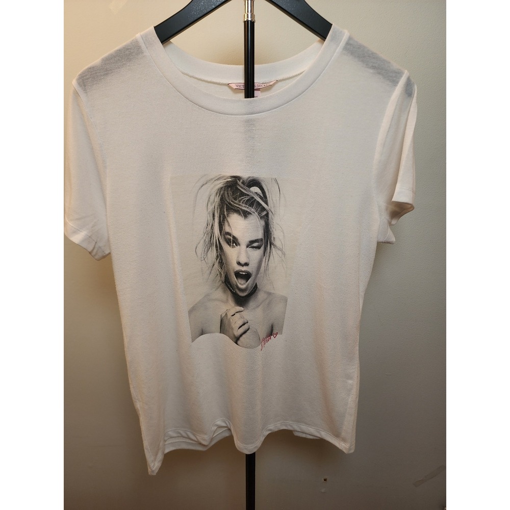 Victorias Secret Stella Maxwell Graphic Tee White Short Sleeve Crewneck Large - Picture 2 of 5